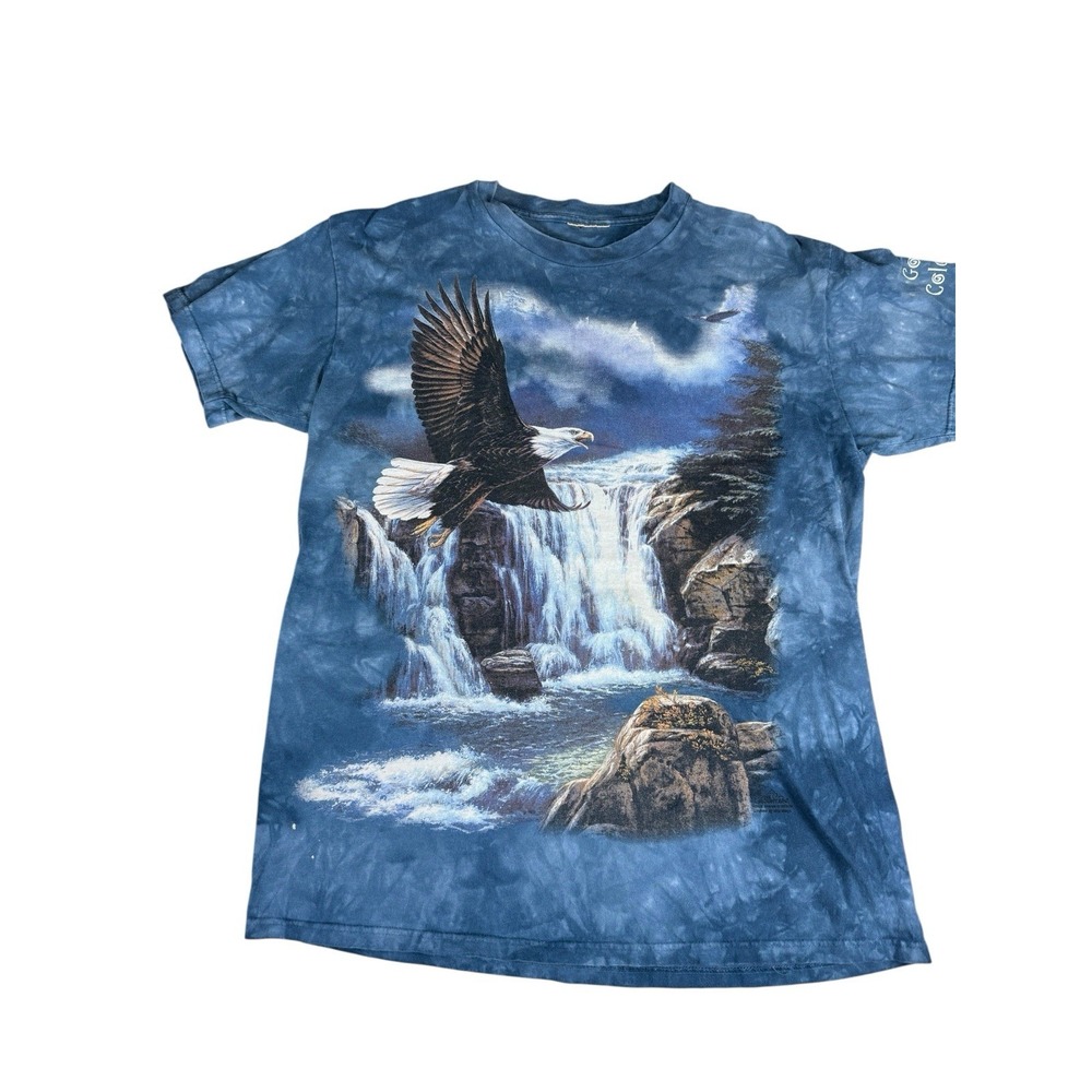 Vintage Eagle Shirt Mens Large Blue Tie Dye American Bald Eagle Y2K